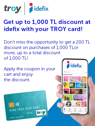 Get up to 1,000 TL discount at idefix with your TROY card!